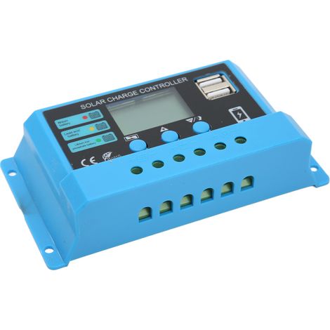 12V/24V 10A Solar-Laderegler mit LCD-Anzeige, Photovoltaik-Regler mit Anschlüssen, Blau, für Solarmodule (1/5)