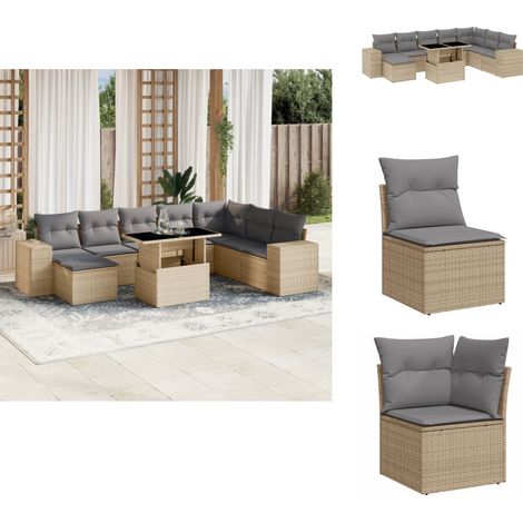Salon de jardin avec coussins 9 pcs beige résine tressée - Ensemble Salon De Jardin - Meuble Extérieur - Jardin Design - Mobilier De Jardin - Chaise Longue (1/5)