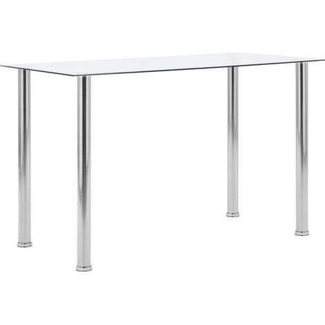 Table à manger verre transparent et pieds métal argenté Ronjo 120 cm (1/4)