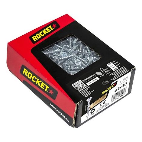 Vis Rocket tête fraisée Pozi VYNEX Acier zingué 3x30 - Boite de 500 - 351400025104