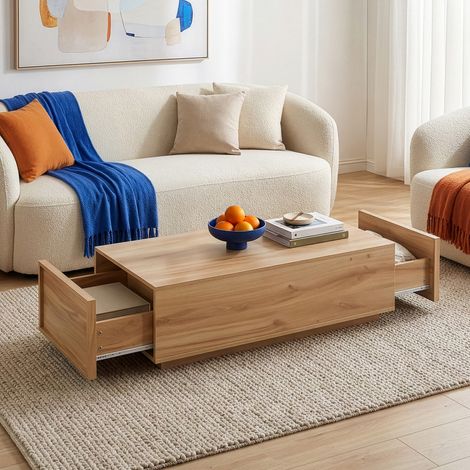 Mesa de centro Turur con 2 cajones 104x50x40cm - Roble [en.casa]