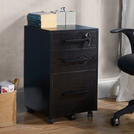 Classeur de bureau à 3 tiroirs verrouillables. En bois. Noir. 39,2 x 40 x 65,4 cm.