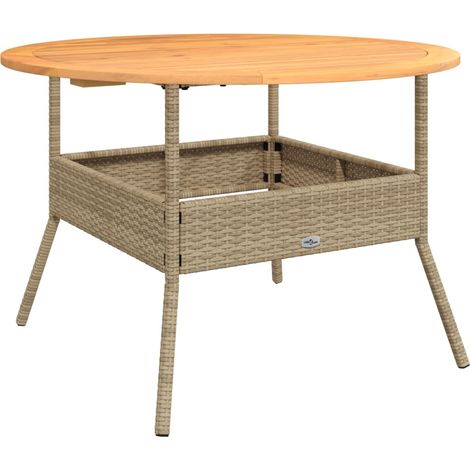 Table de jardin，Table d'extérieur et dessus en bois d'acacia beige résine tressée CFW67824