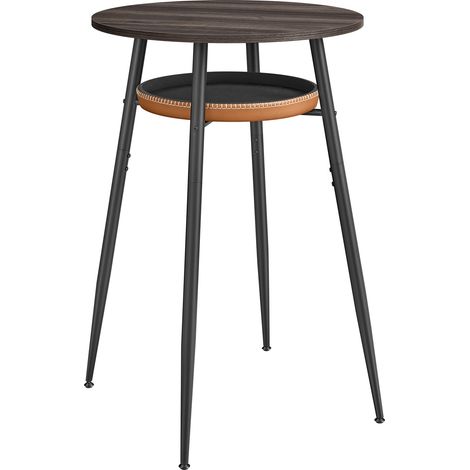 Table de Bar avec Rangement, Table Haute Ronde, PU avec Coutures, Style Moderne Mi-siècle, Bar, Cuisine, Salon, Assemblage Facile, Marron (1/5)