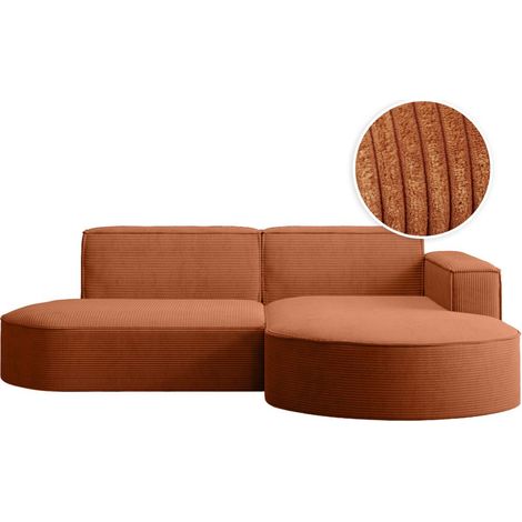 Canapé d'angle droit 4 places MARLA en velours côtelé - Terracotta