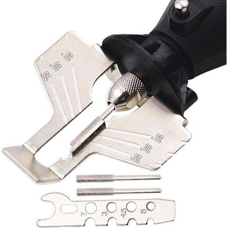 Kettensägenschärfer – Kettensägen-Schärfset, elektrischer Schärfer, Wellenschliffschärfer, Polierzubehörset, Kettenbohrer (1/4)