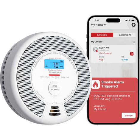 Détecteur de fumée et monoxyde de carbone connecté – Alimentation par batterie remplaçable – Alerte CO instantanée via application – Lot de 1 - SC07-WX