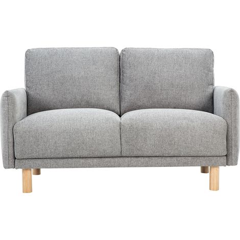 Divano design 2 posti in tessuto effetto velluto grigio testurato e legno chiaro BONO