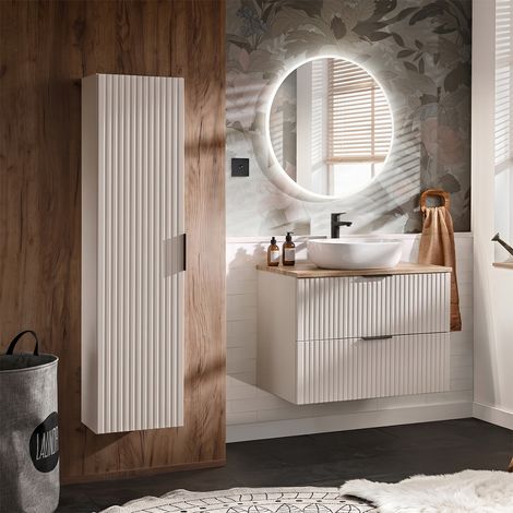 Conjunto de muebles con lavabo individual 80cm y columna Adriel Cachemira y Madera (1/4)