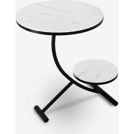 Tavolino da salotto elegante 2 ripiani tondi marmo 45x50cm Marpes L - Bianco