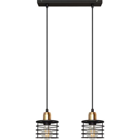 Helam EDISON Plafonnier Suspendu Straight Bar Noir, Cuivre 40cm