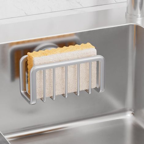 Porte-éponge à évier de cuisine avec coupe à aspiration forte, porte-éponge de cuisine amovible - argent (1/5)