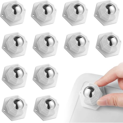 Lot de 12 roues pivotantes blanches pour meubles, galets universels en acier inoxydable, roulettes à billes pour faciliter le déplacement de vos meubles (1/4)