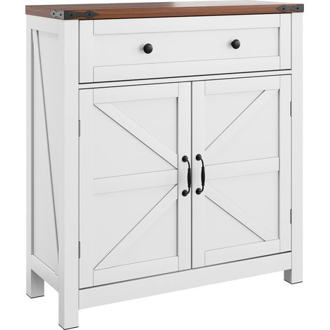 Credenza da cucina bianca stile country con cassetto, ripiani regolabili e piano noce MODENUIT (1/5)