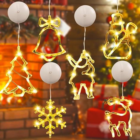 6pcs Lumières de ventouse de Noël, Décoration Fenêtre Lumineux, Guirlande Lumineuse Fenêtre Noël, LED de Noël à Suspendre avec Ventouse, Guirlande LED pour La Décoration de Noël