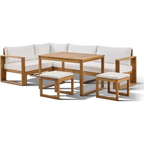 Salon de jardin modulable en bois d'acacia massif – Capacité 6 personnes – Housse de protection incluse – Résistant aux intempéries – Bocarnea (1/5)