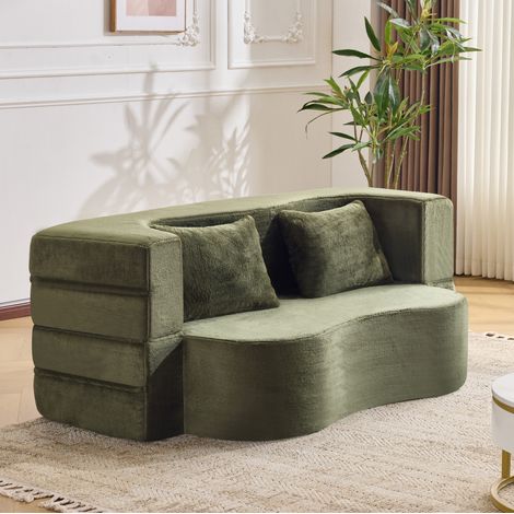 Sofá cama futón verde de espuma de alta densidad con diseño plegable 2 en 1 (1/5)