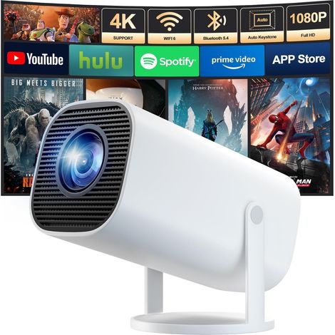 Mini Video Projector 4K Full HD 1080P Support Video Projector  Video Projector with WiFi 6 and Bluetooth 5.4, Auto Trapezoidal Correction, 180° Rotating, Compatible Laptop/HDMI/TV Stick (1/5)