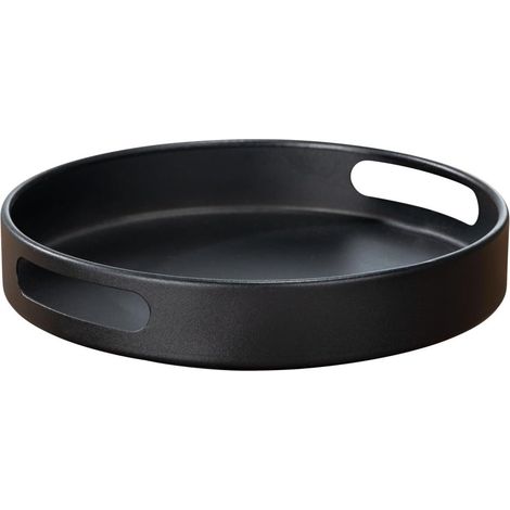 Plateau Tournant 360 Degrés - Métal Thermolaqué Avec Rebord Et Poignées - Pour Cuisine Et Salle De Bain - Noir - 30x30x6.5cm (1/5)