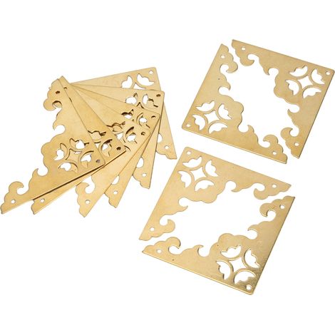Lot de 10 coins de boîte décoratifs antiques en bois, motif ajouré sur une face, 8 x 5,5 cm, pour la décoration de bagages à faire soi-même. (1/5)