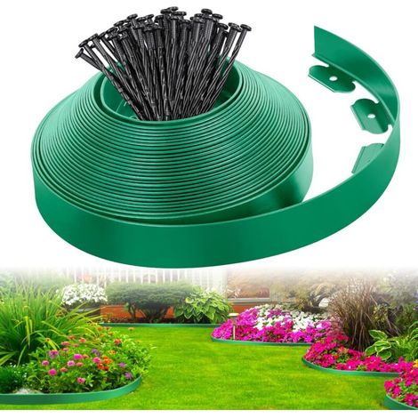 Bordure de jardin plastique 10M – Flexible avec 30 piquets – Résistante aux intempéries – Empêche débordements terre et gravier