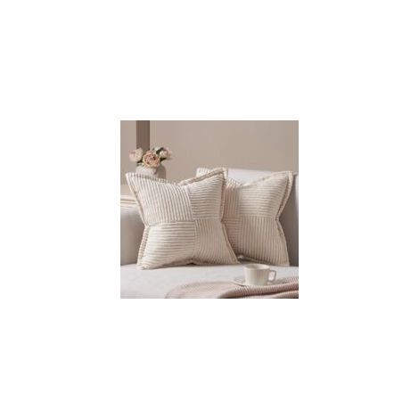 Housse de coussin 45x45 decoratif Canape Salon Lot de 2 Housses coussins Beige pour Decoration Interieur Chambre Maison Fauteuil relax Bureau Enfant Coussin Côtelé en Velours Doux Déco Aesthetic (1/4)