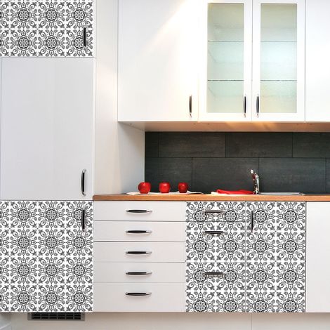 Sticker Mural Carrelage adhésif Cuisine Salle de Bain - 60 STICKERS CARREAUX DE CIMENT MEUBLE GARSEA - 60stickers10x10cm (1/5)