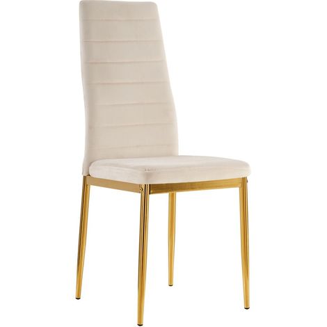 Lot 6 Chaises Salle à Manger Tolia Velours Beige Pieds Gold (1/4)