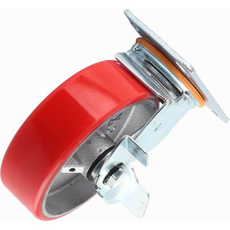 Roue pivotante freinée 15cm, double roulement noyau fonte, polyuréthane industriel pour chariots lourds et véhicules robustes. (1/5)