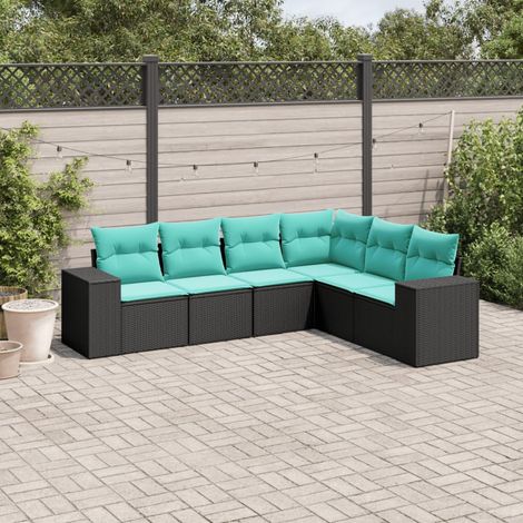 vidaXL Salon de jardin 6 pcs avec coussins noir résine tressée (1/5)