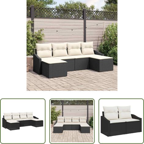 vidaXL Banquet extérieur - Ensemble de salle à manger pour jardin 6 pcs Noir et Crème (1/5)