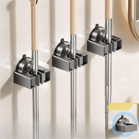 Lot de 3 supports muraux pour balai à franges avec ventouse puissante, pour rangement de salle de bain