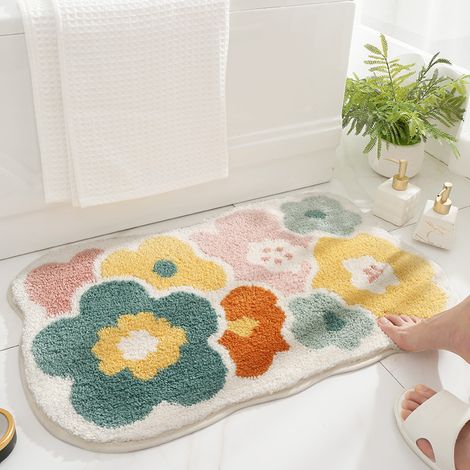 Paillasson Décoratif Coloré pour Entrée 50x80 cm - Motif Fleurs Multicolores - Apporte Fraîcheur et Gaité à Votre Accueil (1/5)