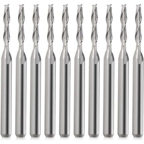 10pcs CNC Milling Cutter, 1/8" Shank, Flat Head, Hard Metal, 3.175mm Double Flute, Spiral, Upcut for Wood, PVC, MDF, Hardwood (1/4)