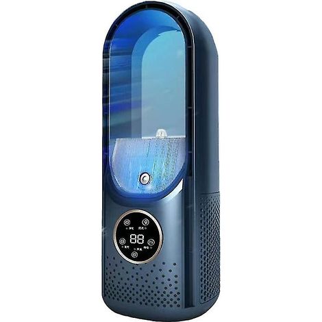 Ventilateur électrique avec affichage LED, humidificateur et fonction de climatisation, 6 vitesses et minuterie silencieuse.