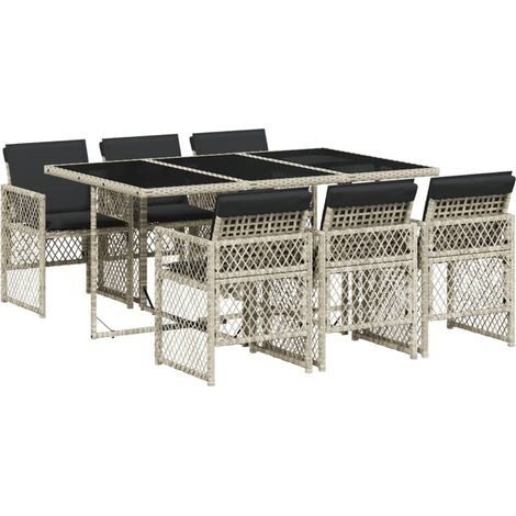 vidaXL Set da Pranzo da Giardino 7 pz Cuscini Polyrattan Grigio Chiaro (1/5)