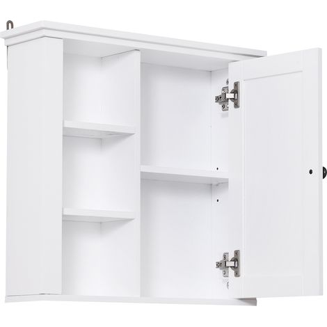 Armoire murale salle de bain suspendue 1 porte 3 niches blanc 53x14,5x50,5 cm