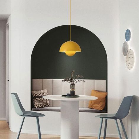 Lampada a sospensione a LED, faretto a incasso a forma di sfera, lampada a sospensione modernista in metallo per soggiorno, camera da letto, sala da pranzo, isola cucina - 25 cm, colore giallo macaron (1/4)
