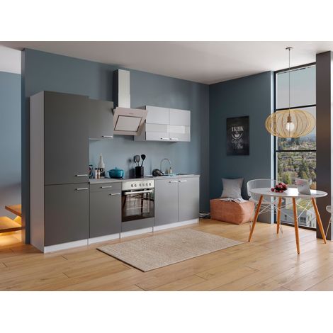 Cuisine Kitchenette Bloc cuisine intégrée Blanc Gris Malia 270 cm Respekta
