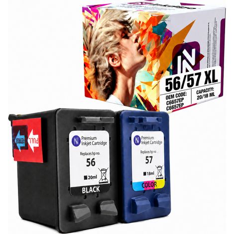 Inchiostro Inkdigo 56 XL 57 XL compatibile con la fotocopiatrice digitale HP DeskJet 450 410, certificato TÜV. (1/5)