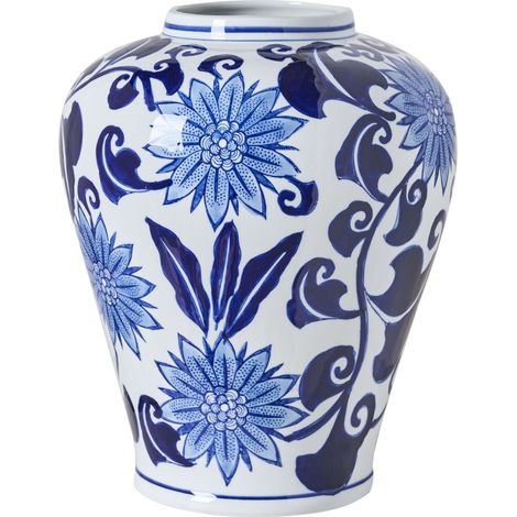 Blumenvase GIRONA Porzellan 35 cm Weiß / Blau