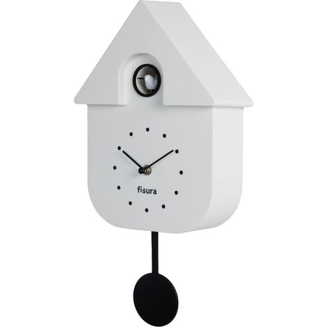 Fisura - Orologio cucù bianco con quadrante nero. Orologio moderno a pendolo. Orologio da parete originale da regalare. 3 batterie AA non incluse. 21,5 x 8 x 41,5. Plastica ABS. (1/4)