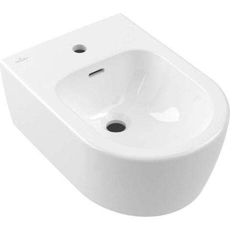 Villeroy & Boch Skyla - Bidet suspendu 530 × 370 mm, avec trop-plein, trou pour robinetterie, CeramicPlus, blanc alpin 448200R1 (1/3)