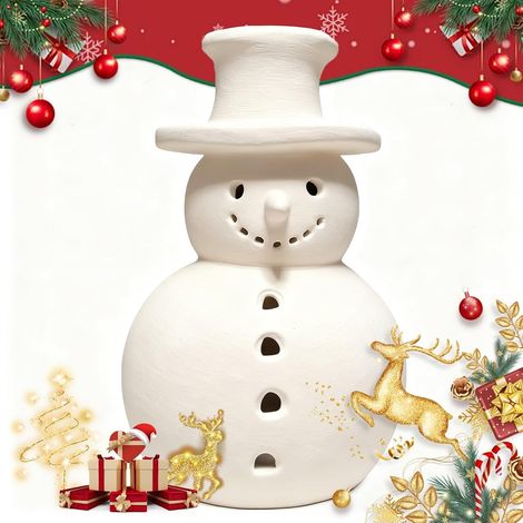 Bonhomme de neige en terre cuite faite à la main – Figurines de Noël en argile blanche – Décoration de table rustique pour la maison, l'intérieur et l'extérieur (taille L) (1/5)