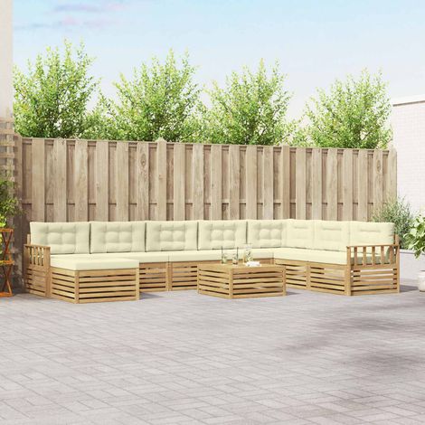 vidaXL Outdoor-Sofagarnitur 9 Stk. Weiß und Creme Massivholz Akazie (1/5)
