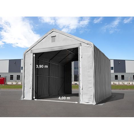 Zelthalle 6x12 m mit 4x3,9 m Tor, PRIMEtex 2300 PVC Plane, feuersicher grau mit Statik (Betonuntergrund) (1/5)