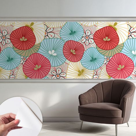 Papier peint adhésif avec colle pour décoration moderne de salon chambre à coucher cuisine et bureau Facile Motif floral 250x104 cm (1/5)