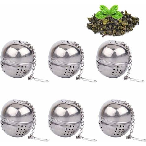 royaluxe - Passoire à thé en acier inoxydable, boule, petit infuseur à thé, passoire à thé, filtre à épices en vrac - style chaîne (lot de 6) (argent) (1/4)