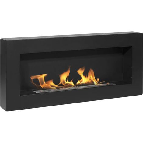 Camino a Bioetanolo da Parete 90x12x40 cm in Acciaio Inox Nero (1/5)
