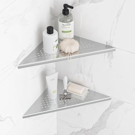 Etagère de Douche d'angle sans Percage Acier Inoxydable 304 Étagère de Salle de Bain de Savon Shampooing 25 cm 2 Pièces, Argent
